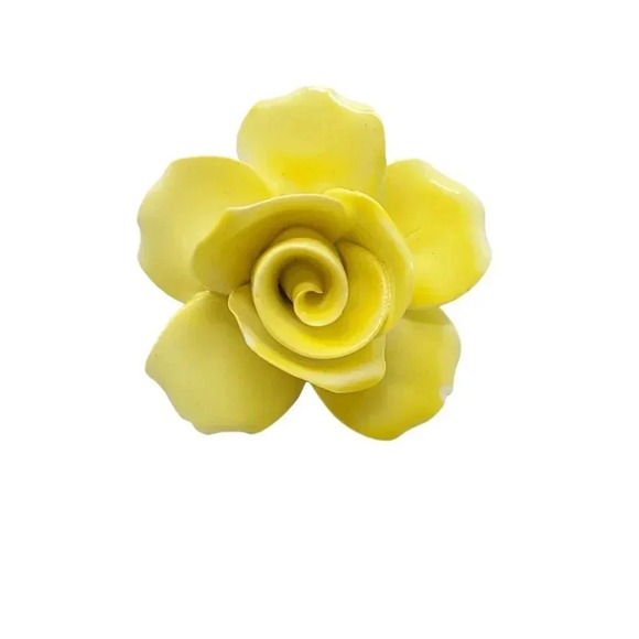 Yellow Porcelain Large Rose Flower Made In England Brooch Vintage - Picture 1 of 4